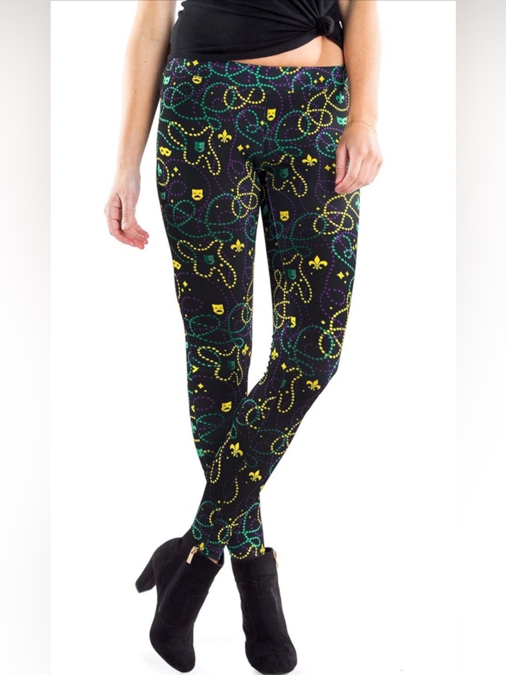 Black Mardi Gras Beaded Pattern Leggings